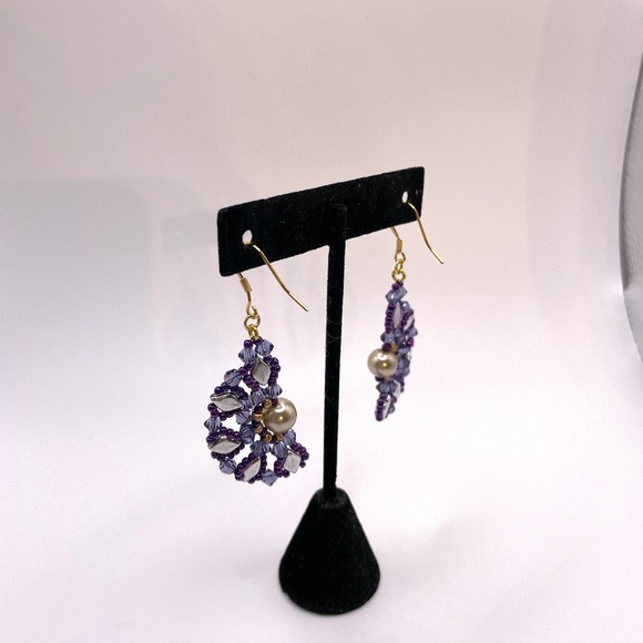 Czech Glass Swarovski Crystal Beaded Half Moon Style Pierced Drop Earrings - Picture 8 of 8